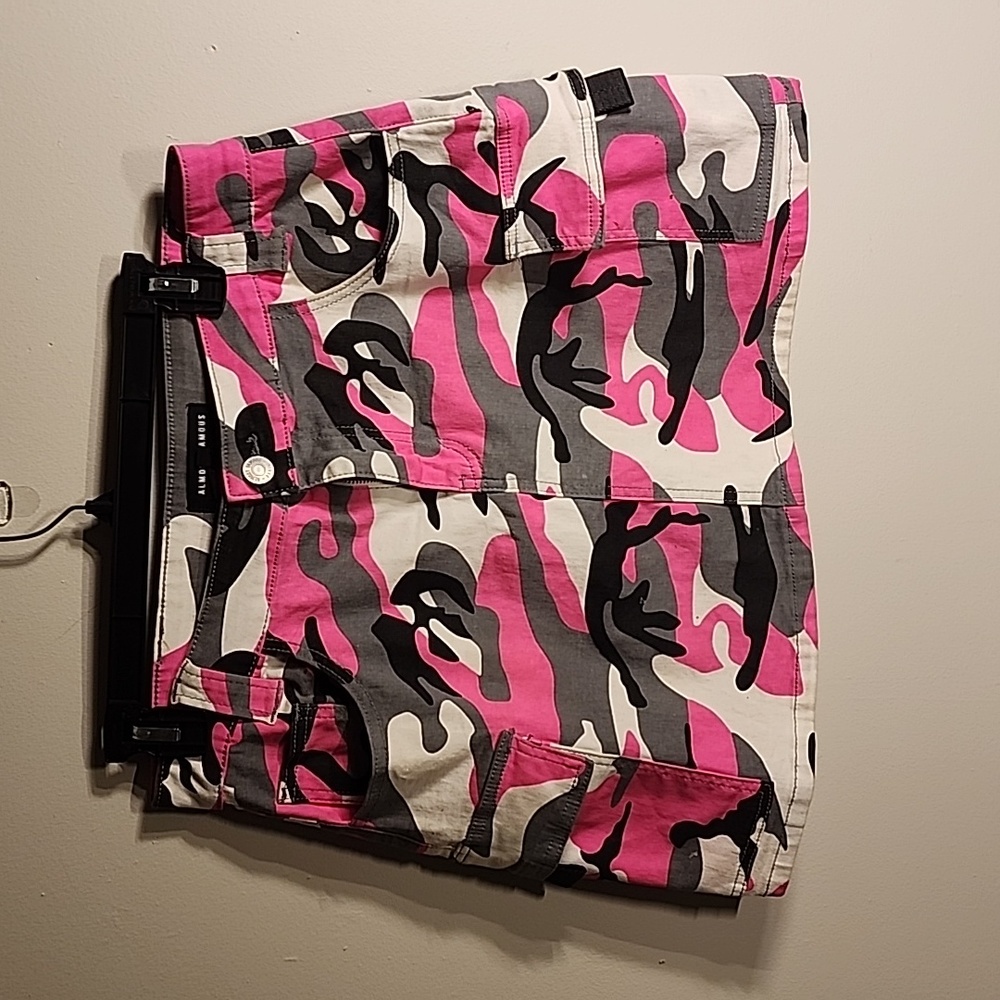 Black white pink camo print mini skirt